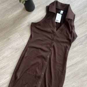 H&M Halter Collar Brown Button Up Dress